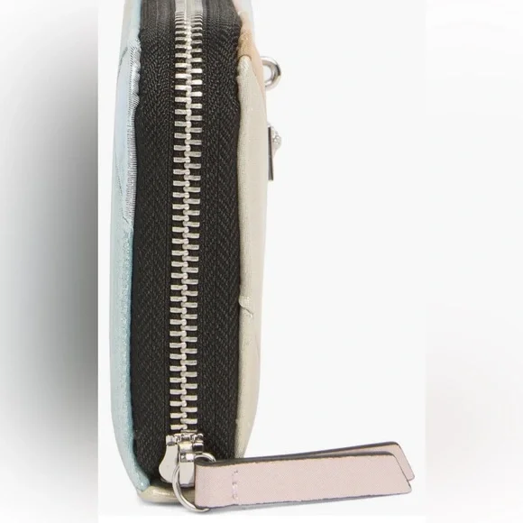 NWT Kurt Geiger Metallic Suede Leather Stripe Brixton Lock Zip Wallet - Picture 11 of 12